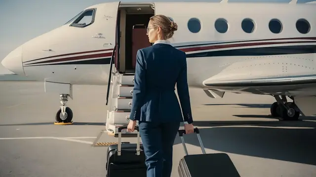 Passenger boarding a private jet